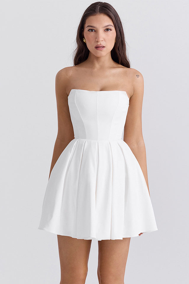Emmanuela Tomato Strapless Pleated Mini Dress | Dress In Beauty