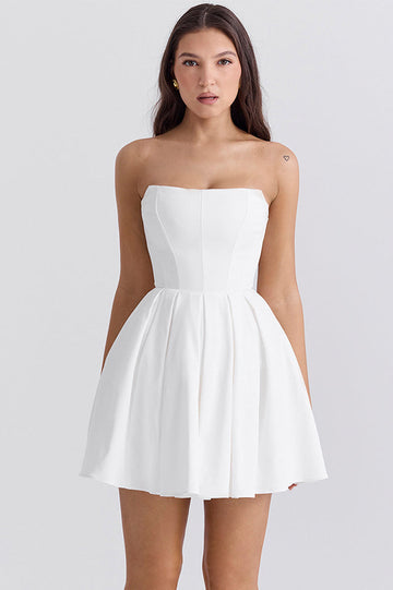 Emmanuela Tomato Strapless Pleated Mini Dress | Dress In Beauty