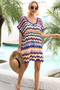 Rainbow Stripe Scalloped V-Neck Cover-Up Dress | Dress In Beauty