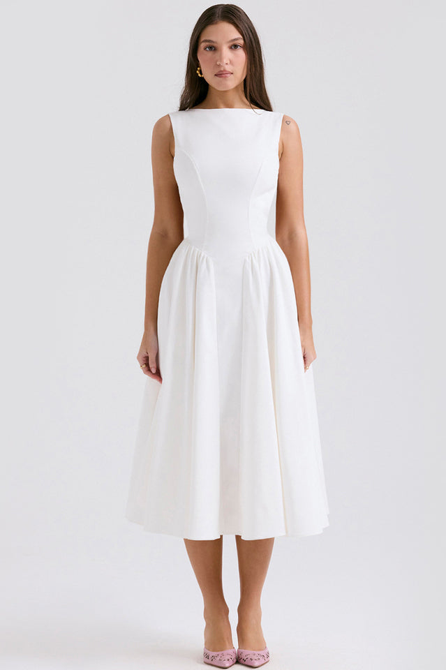 Cindy White Twill Midi Sundress | Dress In Beauty