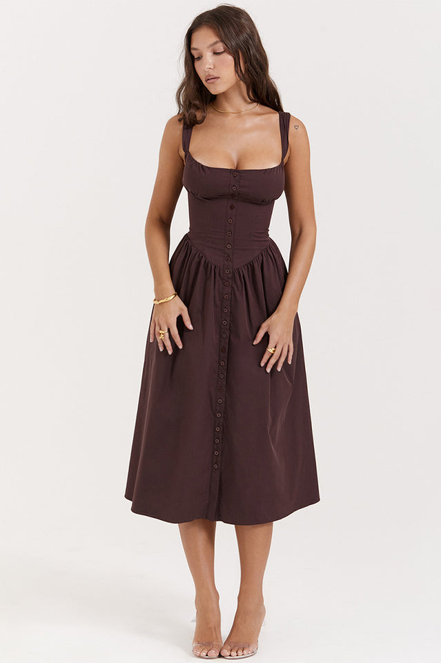 Rich Brown Midi Sundress | Dress In Beauty