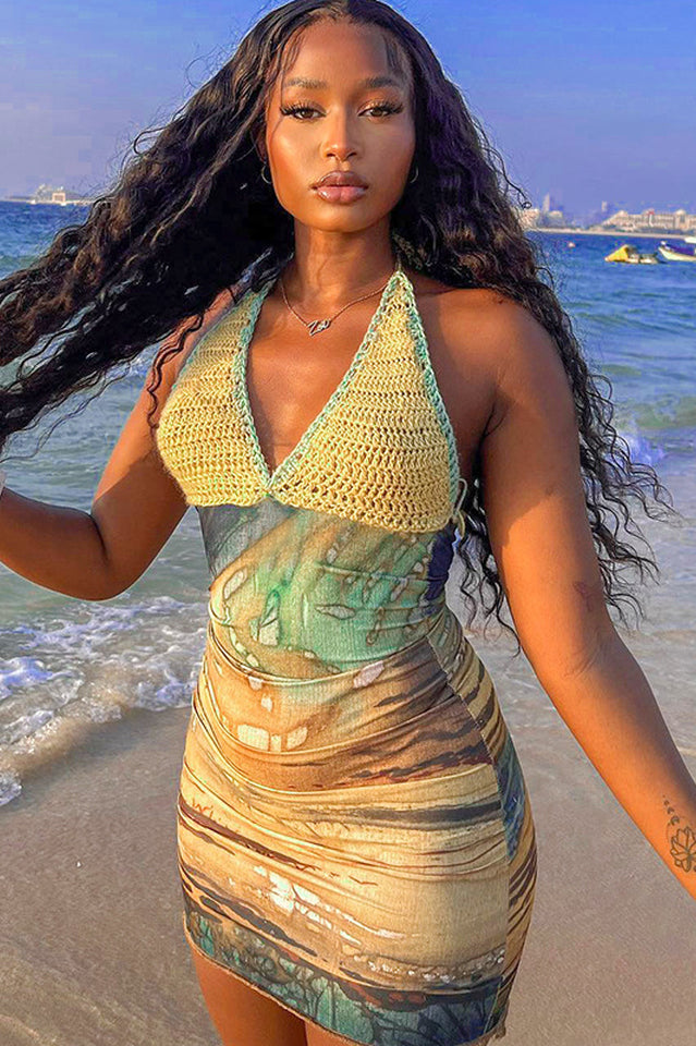 Crochet Deep V Cut Out Printed Dress | Dress In Beauty