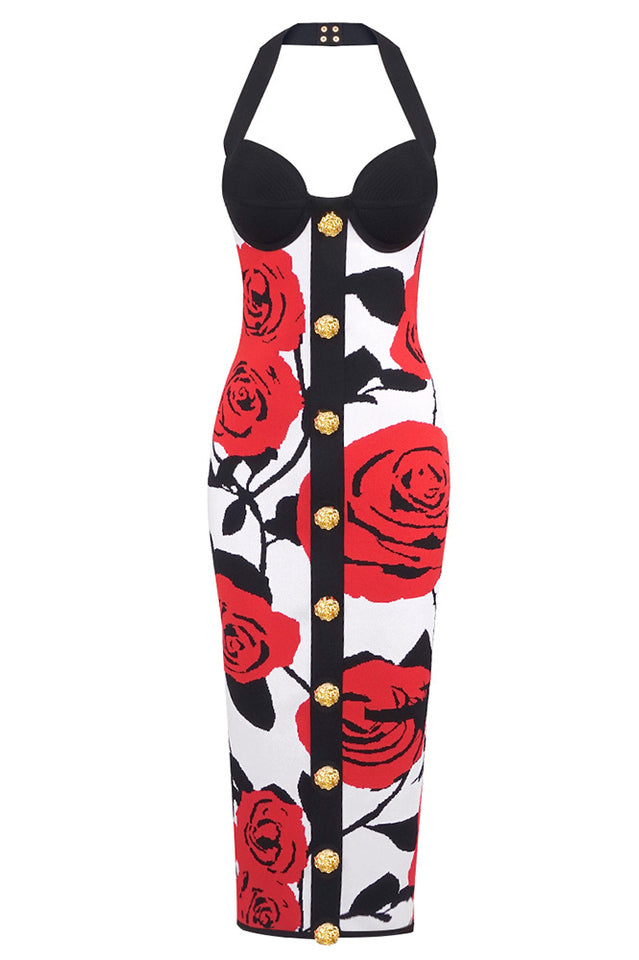 Knit Floral Halter Neck Midi Dress | Dress In Beauty