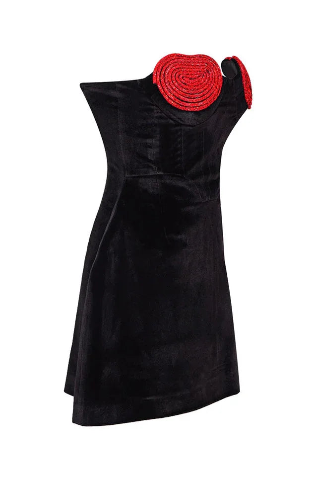 Red crystal heart mini dress - View 12 | WEUXS