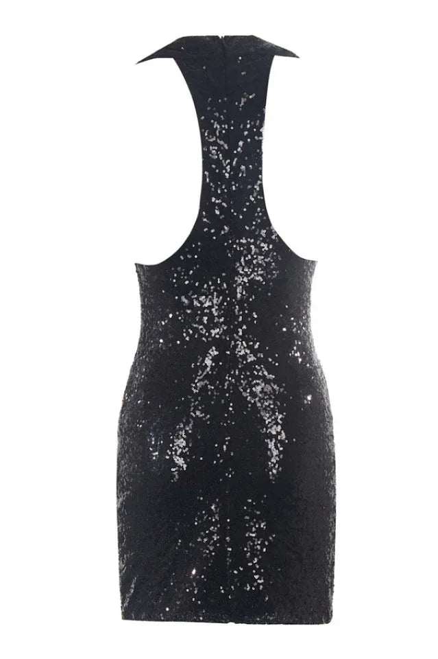 Sequin mini dress with long sleeves and open back - View 9 | WEUXS