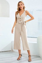 Wide leg jumpsuit with tie waist and back cutout - View 8 | WEUXS