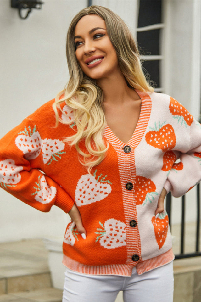 Two-Tone Strawberry Button Down Cardigan | Dress In Beauty
