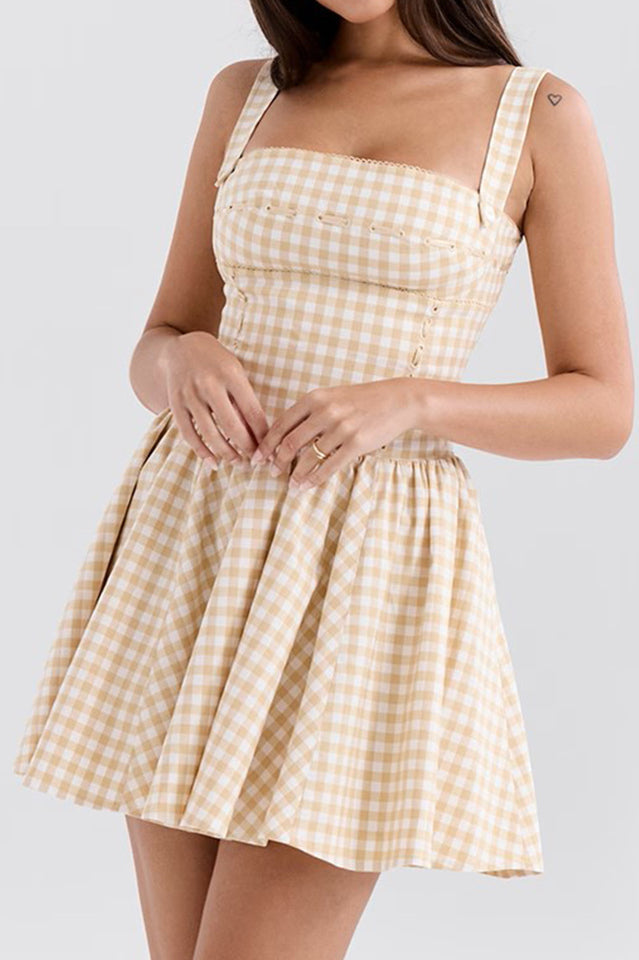 Isadora Gingerbread Gingham Mini Dress | Dress In Beauty