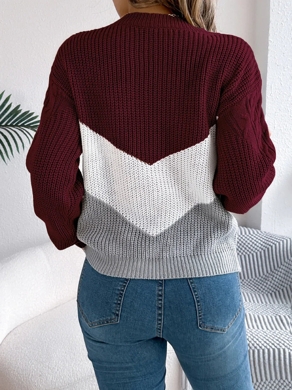 Color block cable knit sweater - View 16 | WEUXS