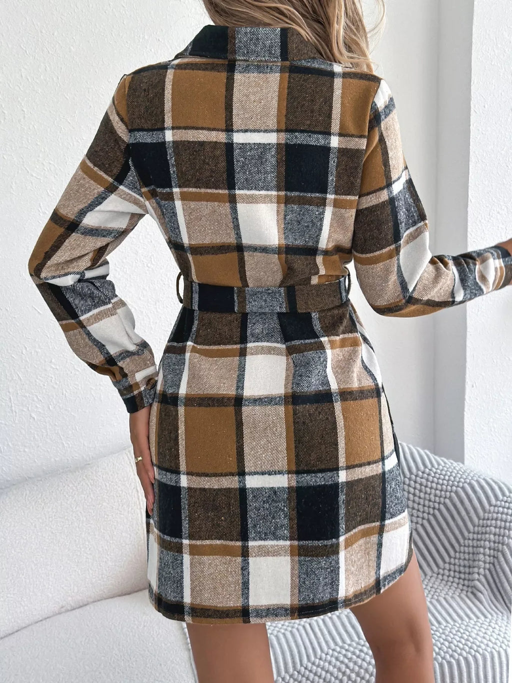 Green Plaid Belted Shirt Dress - View 9 | WEUXS