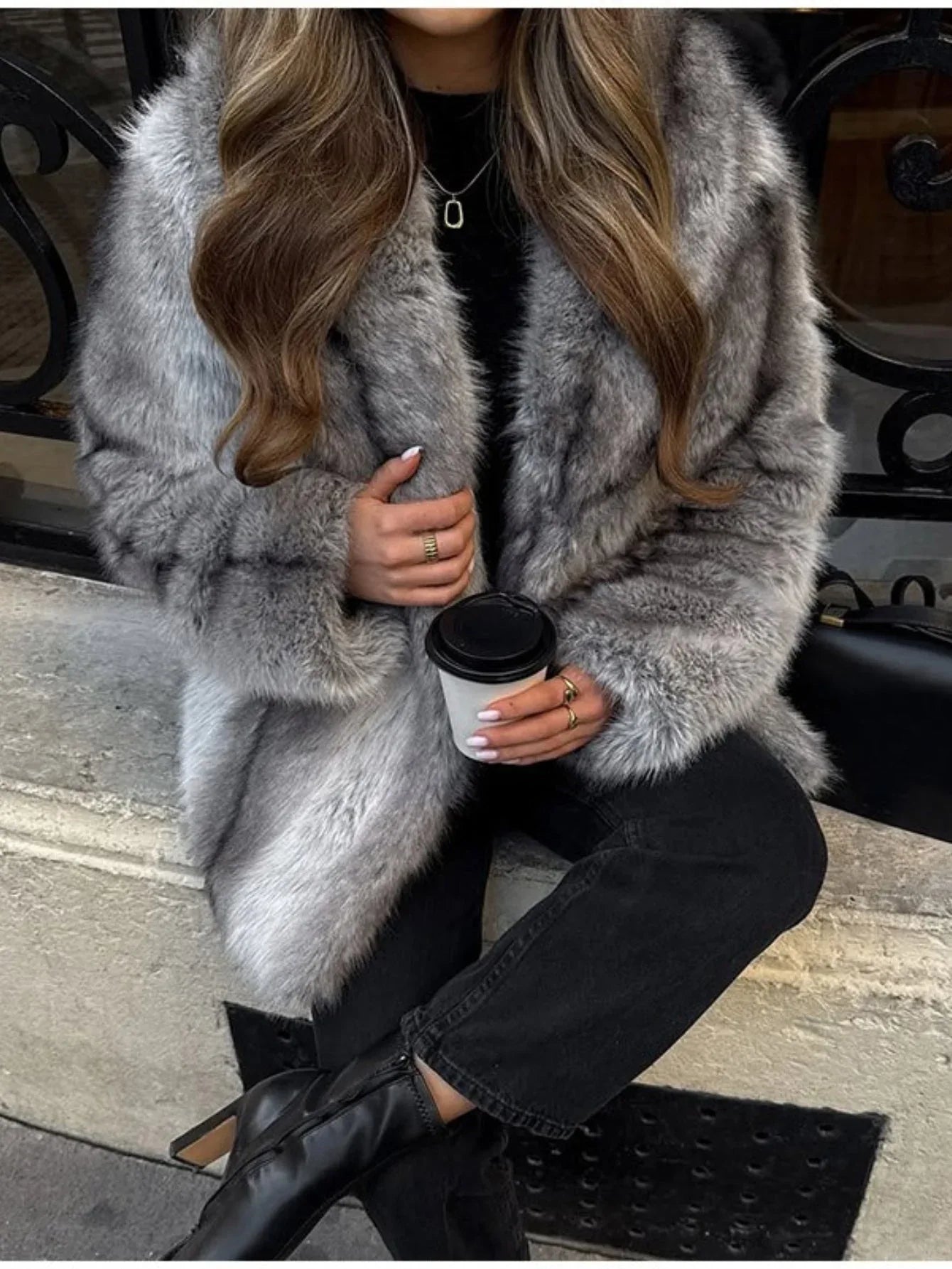 Opulent Silver Fox Style Faux Fur Coat - WEUXS