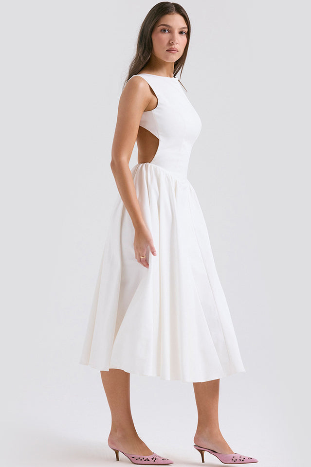 Cindy White Twill Midi Sundress | Dress In Beauty