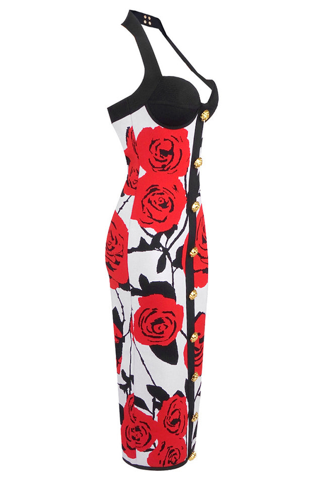Knit Floral Halter Neck Midi Dress | Dress In Beauty