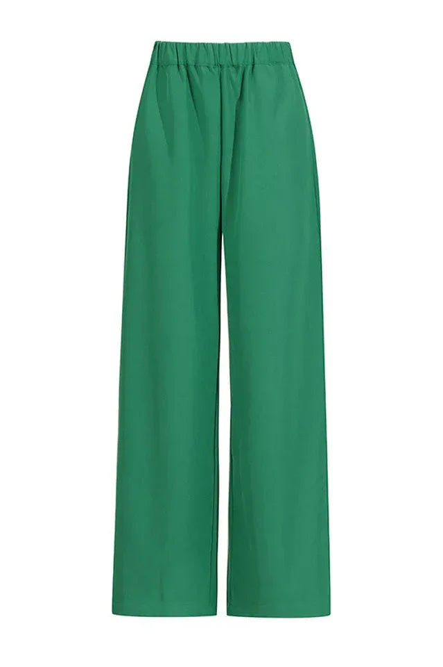 Elegant wide leg pants set with draped cape sleeves and keyhole halter neckline in Duchess Satin fabric - View 15 | WEUXS