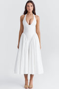 Marilyn White Cotton Halter Midi Sundress | Dress In Beauty