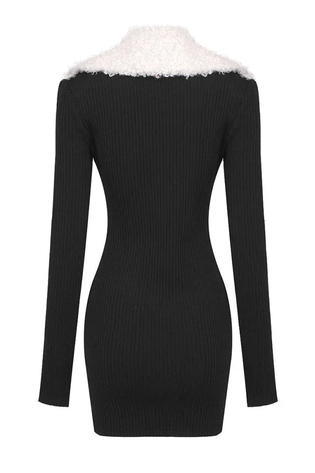 Ribbed knit mini dress with zipper collar - View 18 | WEUXS
