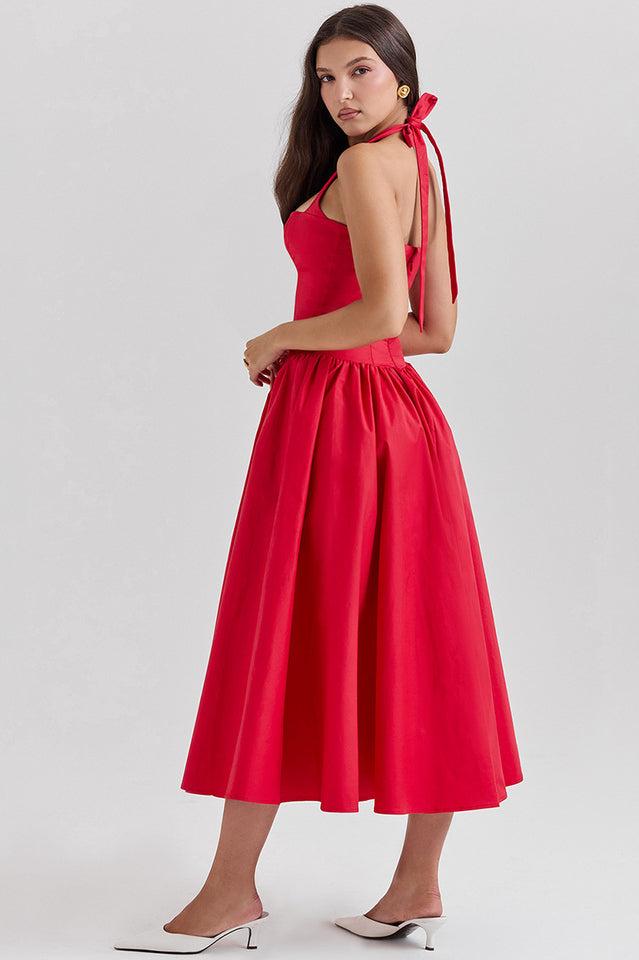 Coquette Scarlet Halter Midi Dress | Dress In Beauty