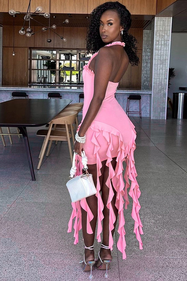 Ruffle Tassel Halter Bustier Mini Dress | Dress In Beauty