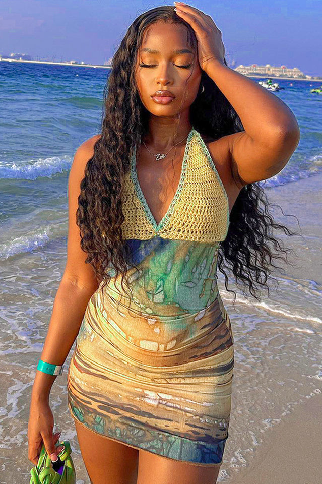 Crochet Deep V Cut Out Printed Dress | Dress In Beauty