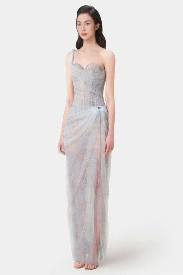 One Shoulder Lace Corset Maxi Dress | Dress In Beauty