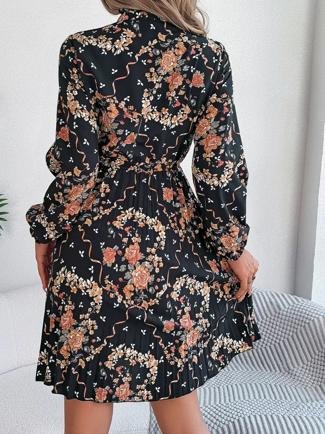 Vintage Pink Floral Pleated Dress - View 20 | WEUXS