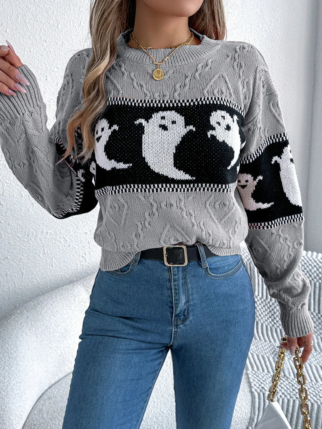 Ghost Cable Knit Sweater - View 9 | WEUXS