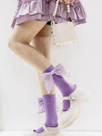 Rhinestone Bow Cotton Socks