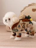 Yellow Graffiti Hooded Pet Jumpsuit with 3D Bear Doll - View 6 | WEUXS