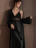 Satin lace robe and slip dress set - View 13 | WEUXS