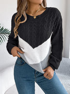 Color block cable knit sweater - View 11 | WEUXS