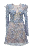 Embellished Lace Mini Dress with Puff Sleeves - View 7 | WEUXS