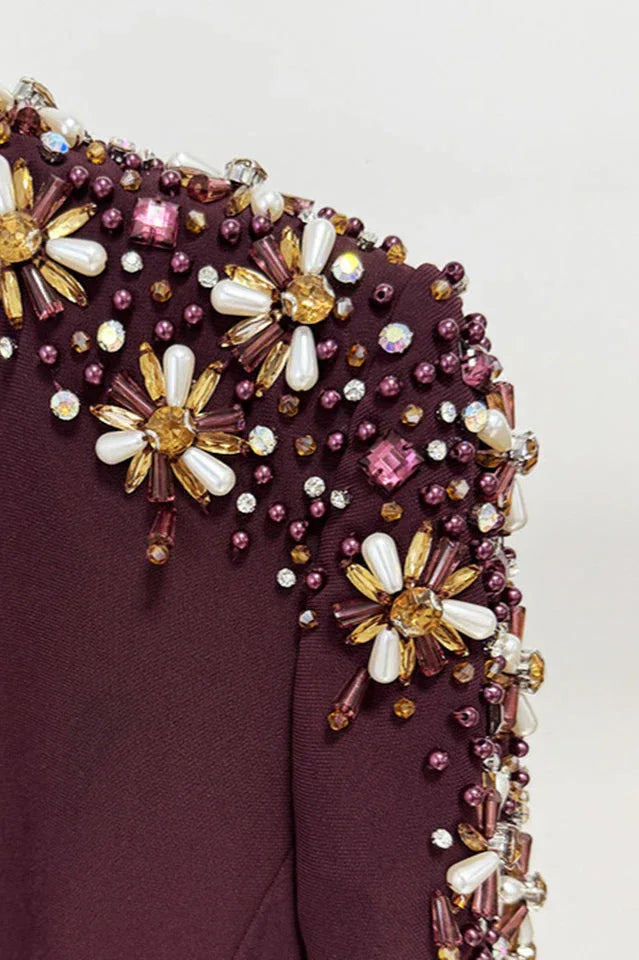 Embellished V-Neck Maxi Dress with long sleeves and crystal bead detailing - View 15 | WEUXS