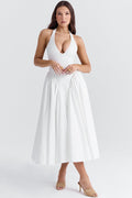 Marilyn White Cotton Halter Midi Sundress | Dress In Beauty