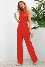 Sleek Bowknot Halter Neck Jumpsuit - WEUXS