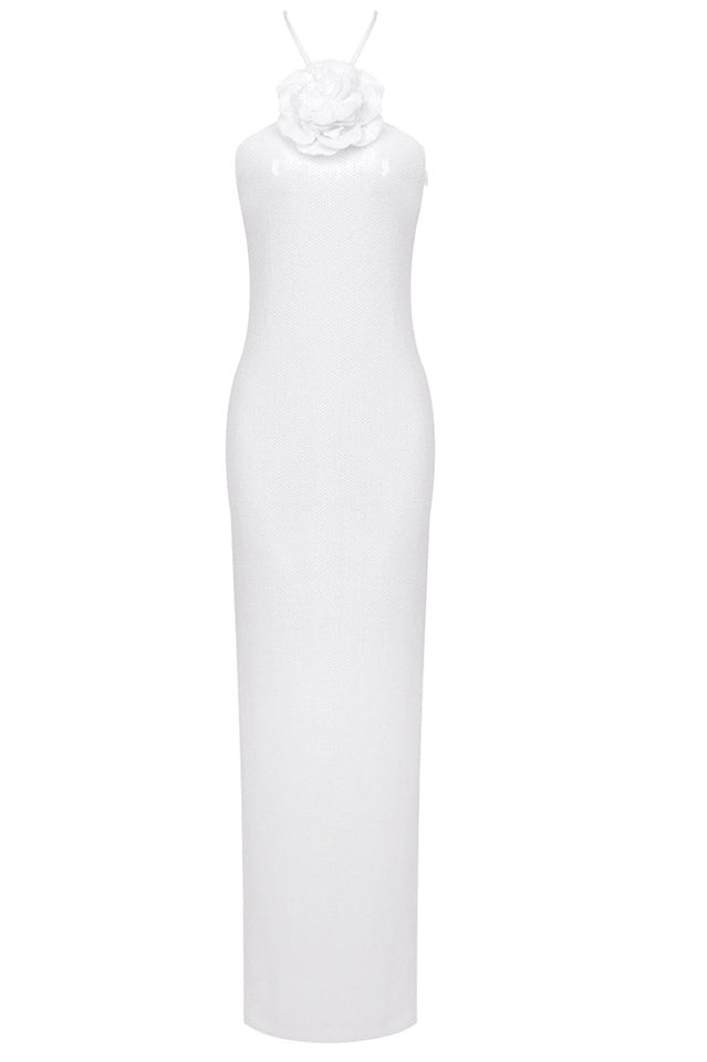 Glitter Rosette Halter Sequined Maxi Dress | Dress In Beauty