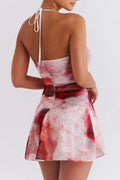 Rose Print Frill Halter Mini Dress | Dress In Beauty