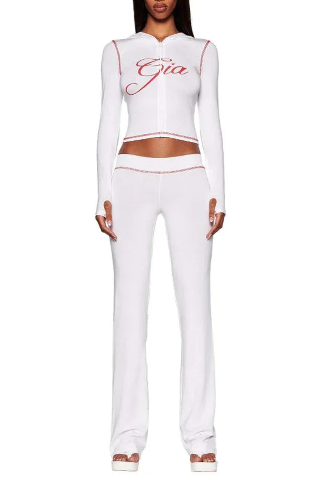 Zipper V-Neck Hoodie and Track Pant Set - View 17 | WEUXS