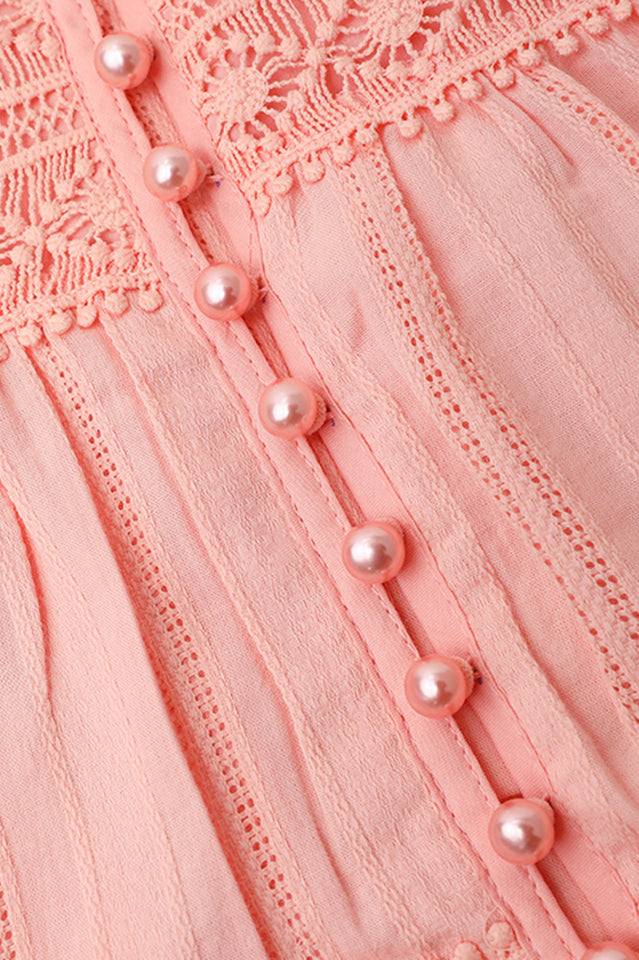 Sabina Stand Collar Lace Trim Maxi Dress | Dress In Beauty