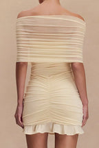 Slinky And Mesh Off Shoulder Mini Dress - WEUXS