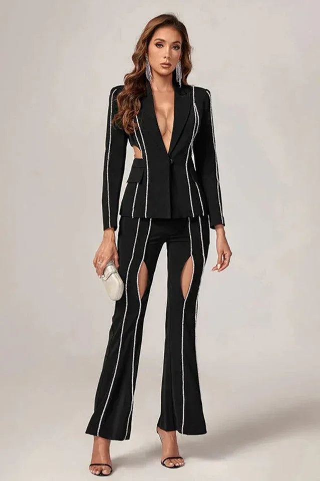 Women's Embellished Blazer and Flare Pants Set Secondary image