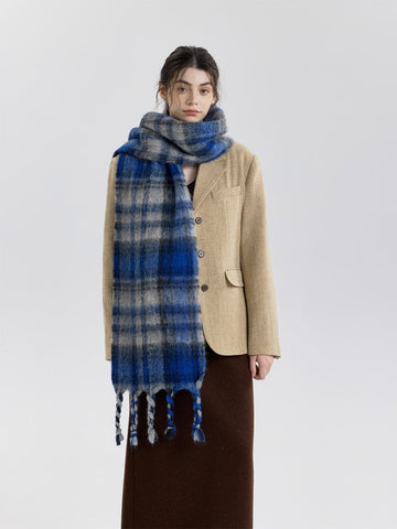 Vintage Plaid Wool Blend Scarf