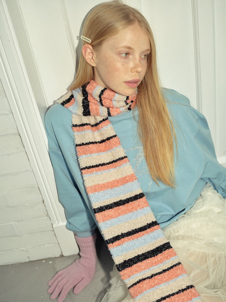 Bouclé striped wool blend scarf - View 8 | WEUXS