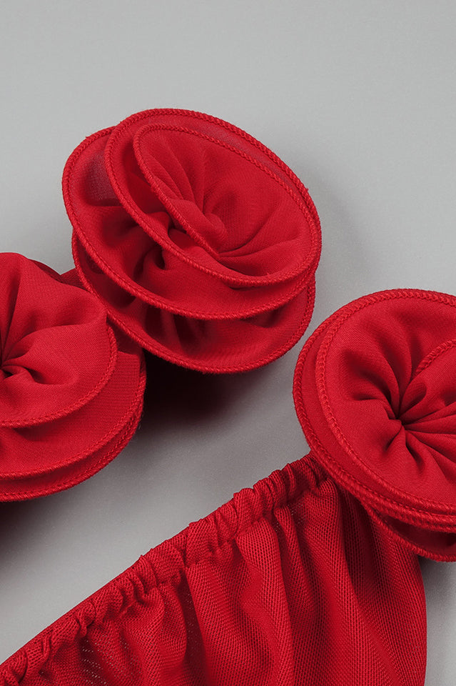 Rose-Appliqué Ruched Mini Dress | Dress In Beauty