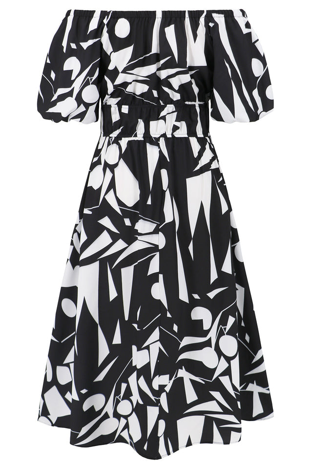 Printed Off Shoulder Balloon Sleeve Dress | Dress In Beauty