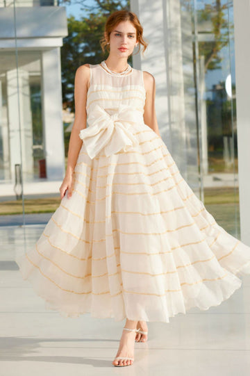 Crew Neck Bow Tie Maxi Dress | Dress In Beauty