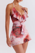 Rose Print Frill Halter Mini Dress | Dress In Beauty