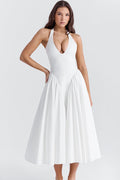 Marilyn White Cotton Halter Midi Sundress | Dress In Beauty