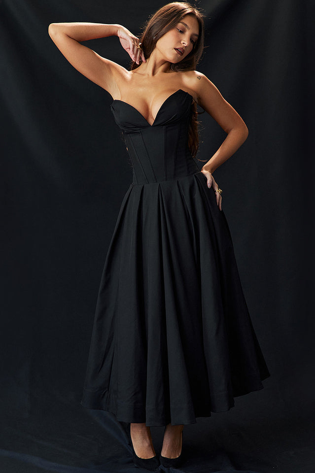 Lady Black Strapless Midi Dress | Dress In Beauty