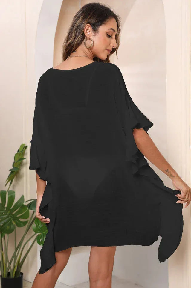 Ruffle Loose Beach Cover Up Dress - WEUXS