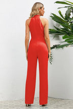Sleek Bowknot Halter Neck Jumpsuit - WEUXS